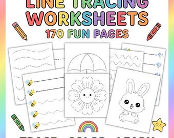 Preschool Line Tracing Worksheets Bundle, Pre Writing Activities, Fine Motor Skills , Pencil Control Practice, Toddler Tracing Pages