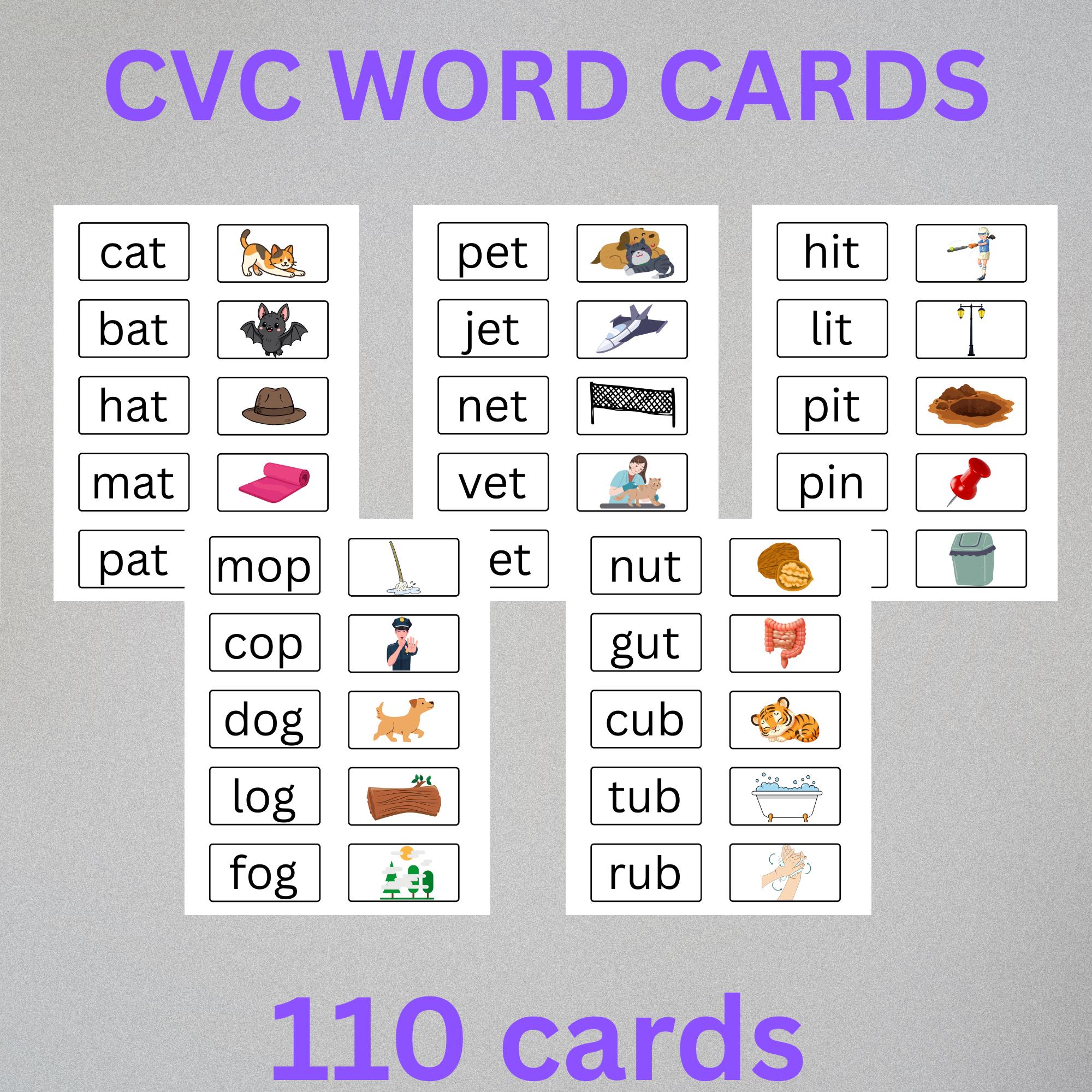 Cvc Colorful Objects 110 CVC Words Reading Printable / Montessori Phonics Cards ...