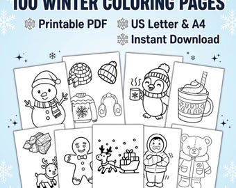 Winter Coloring Pages Printable PDF, Winter Coloring Book, Snowman Snowflake Coloring Sheets, Kids Adult Coloring, Instant Download