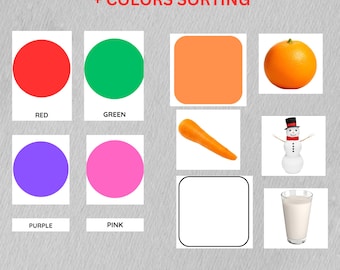 Color Flashcards + Color Sorting Activity – 3-Part Cards  24 Colors + 12 Colors with 6 Object Cards – Toddler Preschool Homeschool Printable