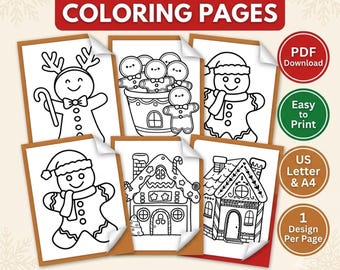 Gingerbread Coloring Pages Printable |Gingerbread House Coloring Book |Christmas Coloring Pages |Holiday Activity for Kids | Winter Download