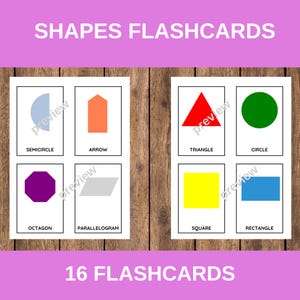 Shapes Flash Cards / Preschool Learning, Homeschool Printable, Montessori Educational Cards /  Shapes Learning Flashcards