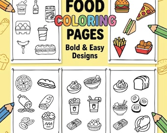 Food Coloring Pages Printable , Bold and Easy Coloring Book, Food Coloring, Simple Coloring Pages for Adults Kids Seniors, Relaxing Coloring