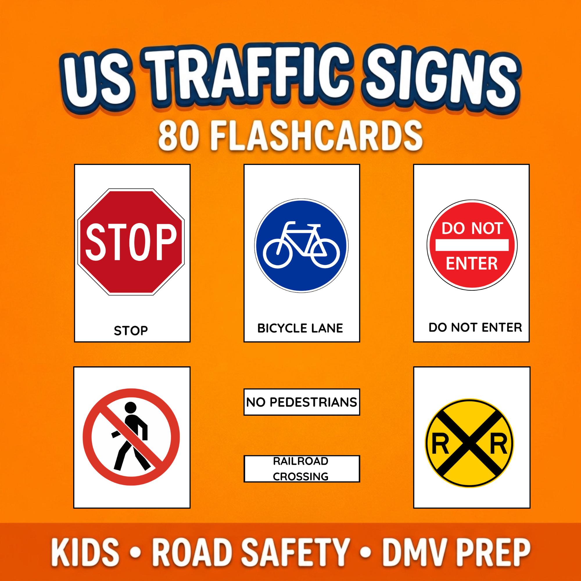 US Traffic Signs Flashcards, Road Signs for Kids, DMV Permit Test