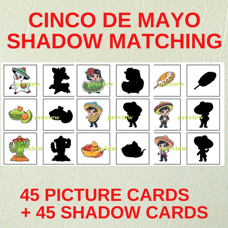 Cinco De Mayo Shadow Matching / Preschool Learning Activity ...