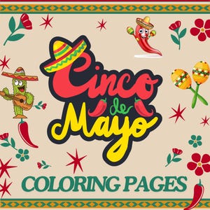 Printable Cinco de Mayo Coloring Pages; Instant Digital Download; 35 Fun Coloring Pages for Celebration