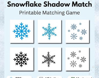 Snowflake Shadow Matching Cards Printable, Winter Matching Game, Montessori Preschool Activity, Toddler Learning, PDF Download