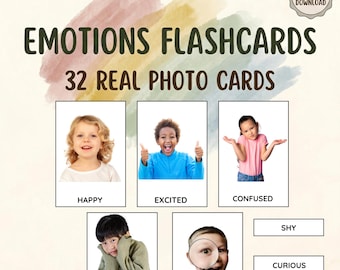 Emotions Flashcards Printable Montessori Feelings Cards, Real Photo Emotion Flash Cards, Social Emotional Learning, Homeschool Activity