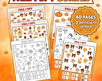 Fall I Spy Printable Game Bundle | Autumn Activity for Kids | Preschool Learning Worksheet | Thanksgiving I Spy | Homeschool Printable PDF