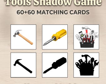 Cartões para combinar sombras de ferramentas para imprimir | Ferramentas e sombras realistas | Atividade Montessori para pré-escola | Jogo de aprendizagem STEM | Livro de atividades para crianças pequenas