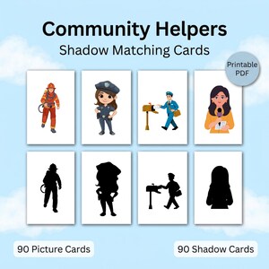 Community Helpers Shadow Matching Cards | Montessori Matching Game | Community Workers Printable | Preschool Game |Toddler Learning Activity