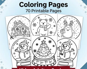 Schneekugel Malseiten, Weihnachten Malbuch, Winter Malseiten für Kinder & Erwachsene, Urlaub druckbar, süße Schneekugel