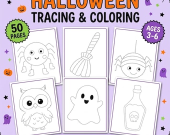Halloween Tracing Worksheets, Preschool Coloring Pages, Fine Motor Skills Activities, Toddler Printable PDF, Kindergarten Halloween