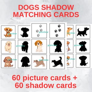 Dog Shadow Matching Cards / Preschool Activity / Educational Preschool Printable / Montessori Toddler Learning Activity