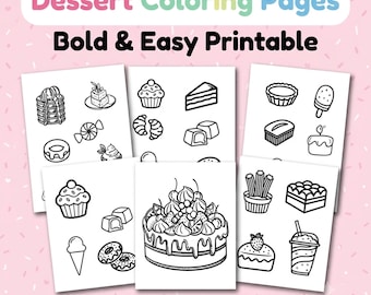 Coloriages de desserts faciles et colorés à imprimer | Livre de coloriage alimentaire | Coloriages de bonbons mignons | Coloriages simples pour enfants, adultes et seniors