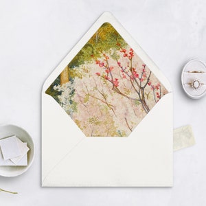 Plantilla para sobre con pintura de bellas artes vintage, plantilla imprimible para boda, arte vintage, flor de cerezo