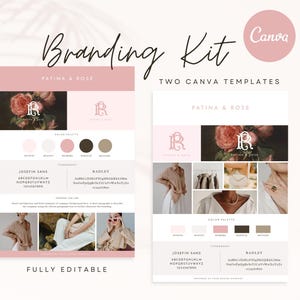 Plantilla de kit de marca, plantilla de Canva, panel de estado de ánimo, kit de marca de Canva, kit de marca moderno, paleta de colores, kit de marca prediseñado, rosa suave