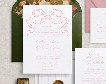 Printable Vintage Ribbon Wedding Invitation Template, Editable Wedding Invitation, Fine Art Wedding Stationery, RSVP Cards, Details Card