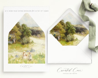 Vintage Fine Art Landscape Painting Envelope Liner Template, Envelope Liner, Printable Wedding, Wedding, Vintage Fine Art, Liner Template 2