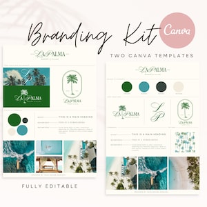 Plantilla de kit de marca, plantilla de Canva, tablero de estado de ánimo, kit de marca de Canva, tablero de marca moderno, paleta de colores, kit de marca prediseñado, Paradise Green