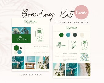 Canva Brand Kit Template: Modern Mood Board, Paradise Green (Digital Download)