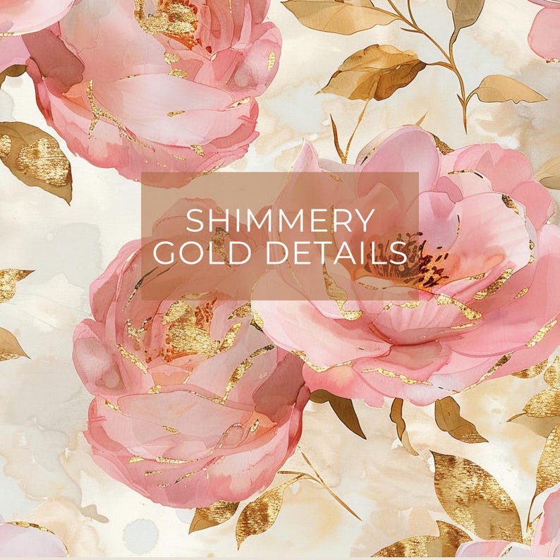 Shimery Roses Rose Gold Floral Seamless Pattern Bundle: Shimmery Digital Paper ...