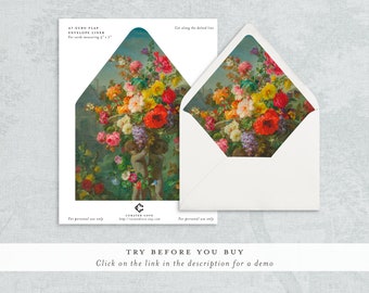 Vintage Fine Art Still Life Painting Envelope Liner Template, Envelope Liner, Printable Wedding, Wedding, Vintage Fine Art, Vibrant Blooms