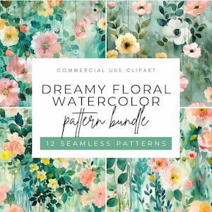 Watercolor Floral Seamless Pattern Bundle: Dreamy Spring Designs (Digital Download)