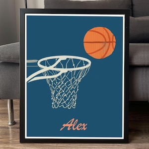 Stampa murale personalizzata con motivo basket, stampa personalizzata con nome basket, decorazione per cameretta ragazzi con tema basket, stampabile per cameretta, poster sportivo personalizzato