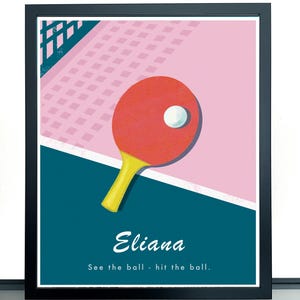 Stampa murale personalizzata a tema ping-pong, stampa personalizzata con nome a tema ping-pong, decorazioni per camerette sportive per ragazzi e ragazze, stampabile per la cameretta dei bambini, poster sportivo