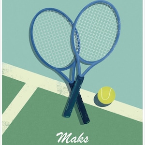 Stampa da parete personalizzata con tema tennis, stampa personalizzata con nome tennistico, decorazione per cameretta sportiva per ragazzi e ragazze, stampabile sul tennis, poster sportivo