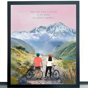 Personalisiertes Paar Radfahren Druck, Benutzerdefinierte Biken Druck, Berge Benutzerdefinierte Hobby Print, Jubiläum personalisiertes Geschenk, Hochzeits individuelles Geschenk
