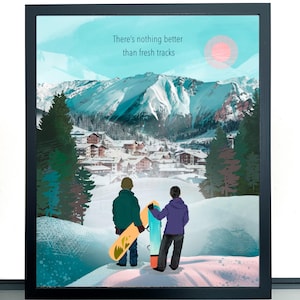 Personalisierte Snowboarder Druck, benutzerdefinierte Snowboarder druckbare, SkiResort Druck, benutzerdefinierte Weihnachtsgeschenk, Urlaub Paar Druck