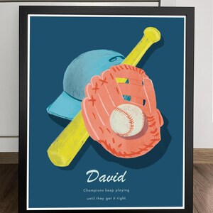 Impressão de parede de beisebol personalizada, impressão de nome de beisebol personalizado, decoração de quarto de beisebol para meninos, impressão de berçário, pôster esportivo personalizado