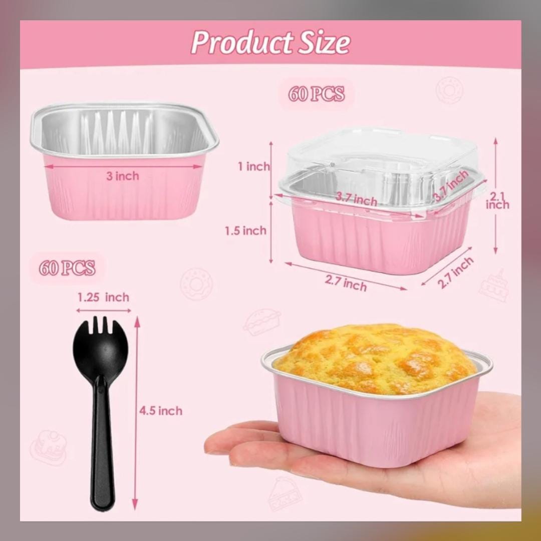 60 Pack Mini Cake Pans With Lids And Spoons, 5oz Square ... - Shein - View #10
