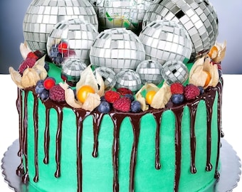 Toppers de Bolo Bola de Discoteca - 11 Peças Decorações Prateadas para Festas Temáticas dos Anos 70, Aniversários, Casamentos e Eventos
