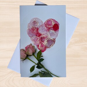 Romantic Rose Heart Greeting Card – Alcohol Ink Art Print – Love Note Card – Wedding, Engagement, Anniversary, Valentine Gift