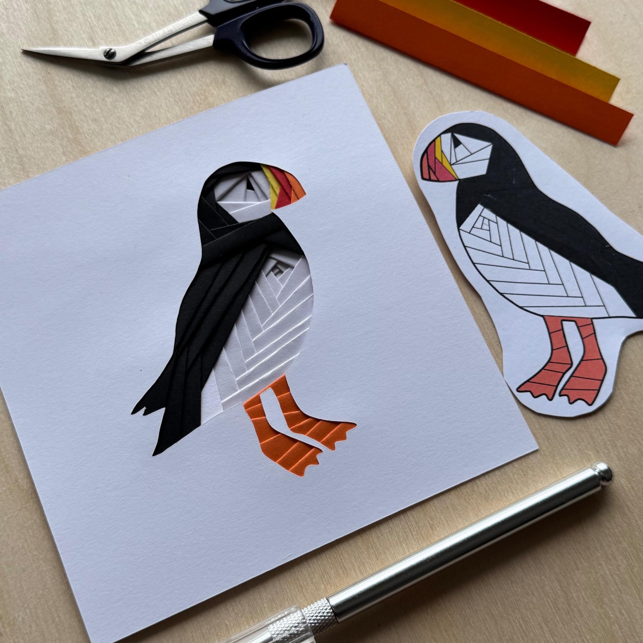 Mini Puffin Pattern Banknote Iris Folding Puffin Template and Tutorial PDF - Printable Pattern With ...
