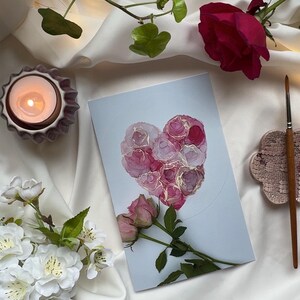 Romantic Rose Heart Greeting Card – Alcohol Ink Art Print – Love Note Card – Wedding, Engagement, Anniversary, Valentine Gift