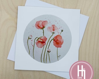 Joyful Poppies Greeting Card – Blank Inside – Alcohol Ink Art Print – Valentine’s Day, Birthday, Any Occasion – First Edition Card.