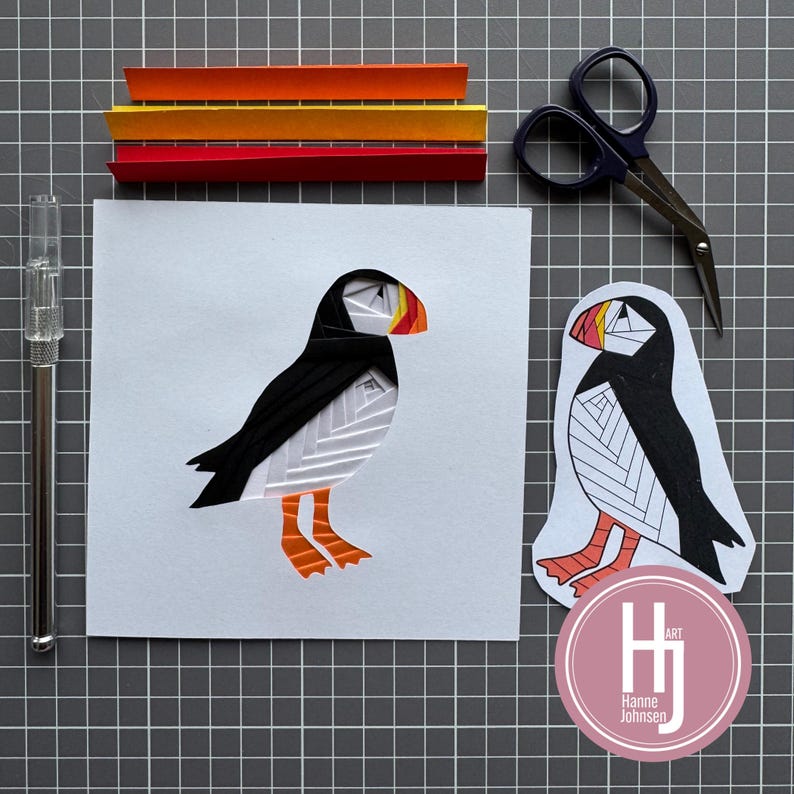 Mini Puffin Pattern Banknote Iris Folding Puffin Template and Tutorial PDF - Printable Pattern With ...