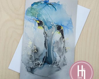 Emperor Penguin Greeting Card – Art Card with Southern Lights | Blank Inside | Limited Edition Nature-Inspired Illustration