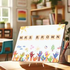 Custom Teacher Desk Name Plate, Teacher Name Plate, Personalized Name Plate for Teacher, Custom Name Teacher Gift, Teacher Name Sign - Tile