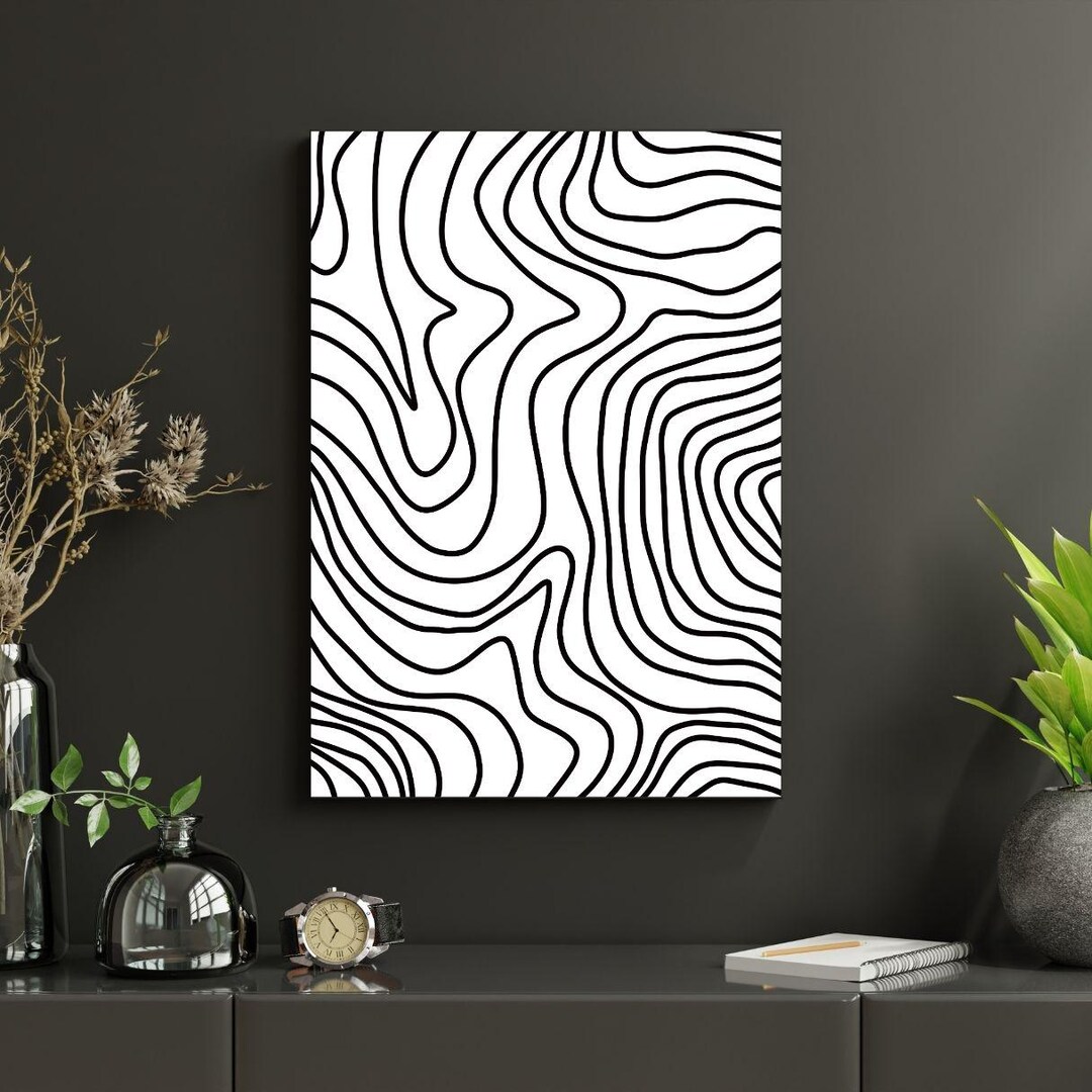 Black and White Abstract Line Art, Modern Minimalist Wall Art Poster ...