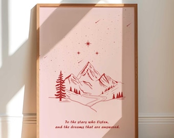Pink ACOTAR Mountain Print: Sarah J Maas Inspired Art (Digital Download)
