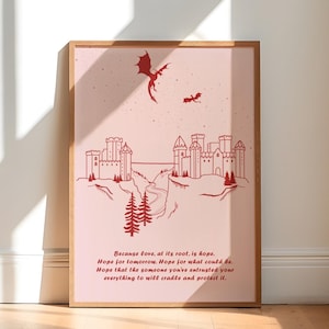 Fourth Wing Inspired Art Print | Pink Line Art Poster | Rebecca Yarros Fan Gift | Basgiath War College | Fantasy Decor Digital Download