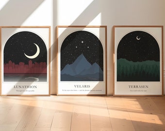 Sarah J Maas Drucke Set: Terrasen, Velaris, Crescent City (Digitale Wandkunst)