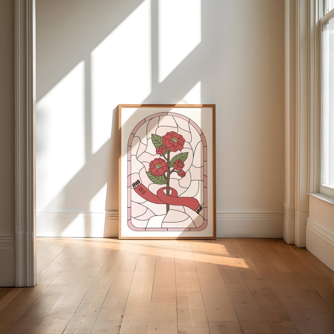 Red Roses Stained Glass Art Print: Trendy Wall Decor (digital Download ...