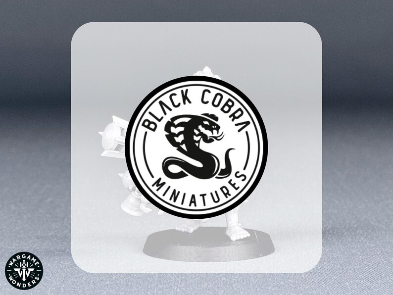 May include: A black and white miniature figure with a black cobra logo on the base. The logo reads "Black Cobra Miniatures" and features a stylized cobra with a raised hood.