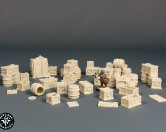 Wooden Crates and Barrels Set for Tabletop Fantasy Games